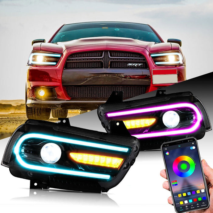 VLAND Multicolor DRL Projector LED RGB Headlights For Dodge Charger 2011-2014