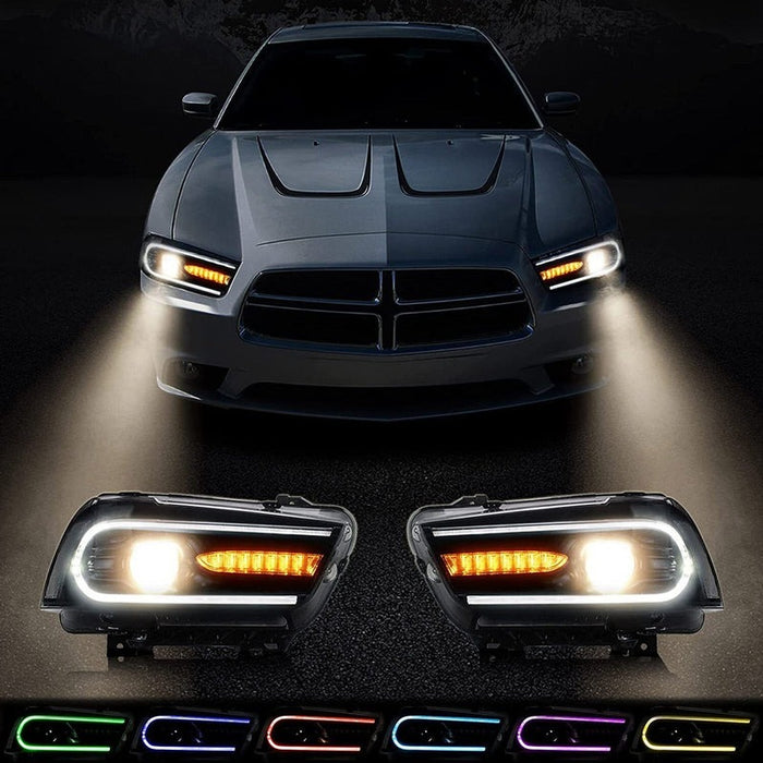 VLAND Multicolor DRL Projector LED RGB Headlights For Dodge Charger 2011-2014