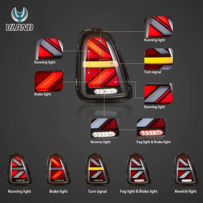 VLAND LED Tail Lights For 2007-2013 Bmw Mini Cooper R56 R57 R58 R59 w/Startup Animation