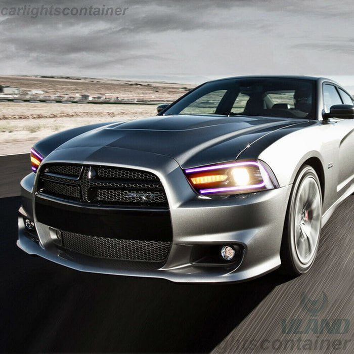 VLAND Multicolor DRL Projector LED RGB Headlights And  D2S LED Bulbs For Dodge Charger 2011-2014