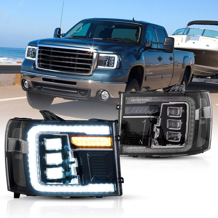 VLAND LED Projector Headlights For 2007-2013 GMC Sierra 1500 2500HD 3500HD With Dynamic DRL