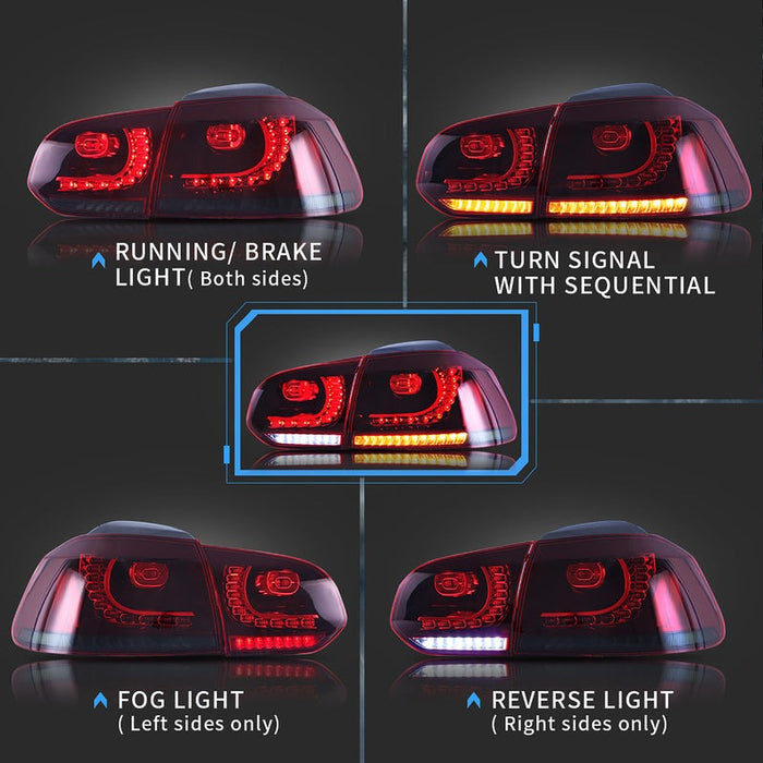 VLAND LED Taillights for Volkswagen Golf 6 MK6 2008-2013 With Sequential indicators