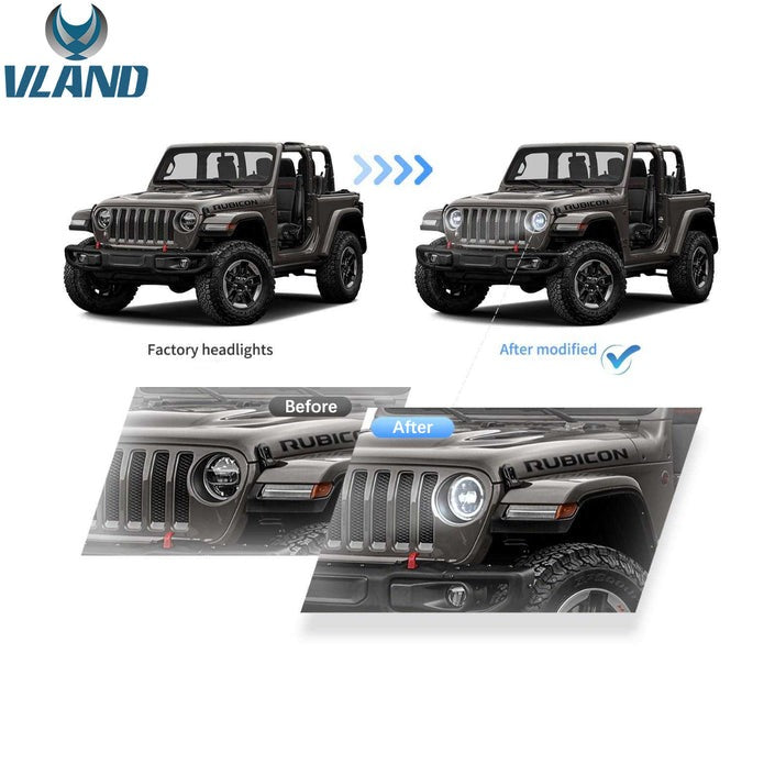 VLAND Full LED Headlights For 2018-2023 Jeep Wrangler JL JLU JT Rubicon (Only fit JL Models with 9 inch headlights)