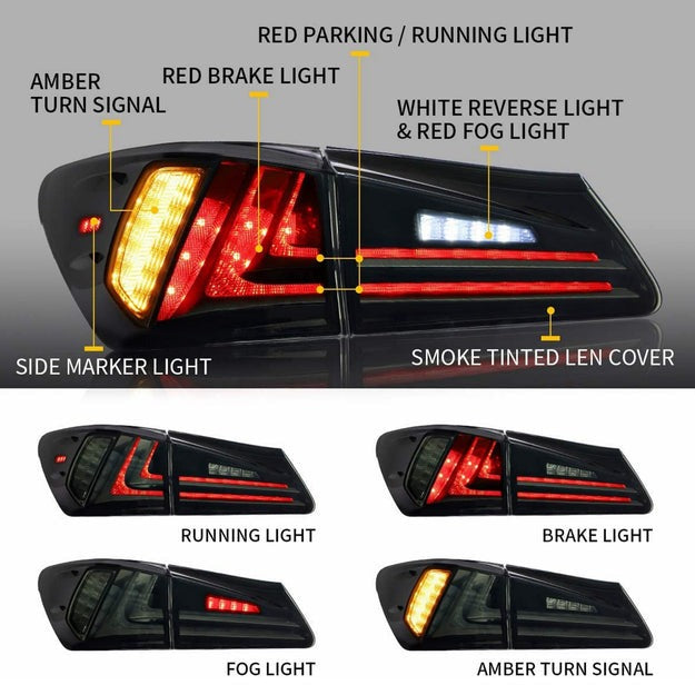 VLAND Full LED Tail Lights for Lexus IS250 IS350 2006-2012 IS 220d and ISF Model( NOT Fit IS250C/IS350C)