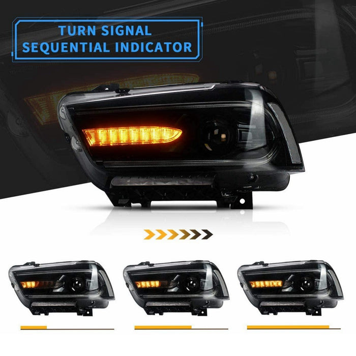 VLAND Dual Beam Projector Headlights for Dodge Charger 2011-2014 (Bulbs Included)