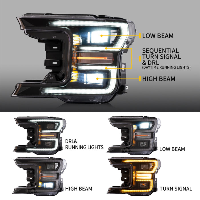 VLAND LED Headlights+Tail Lights For 2018-2020 Ford F150