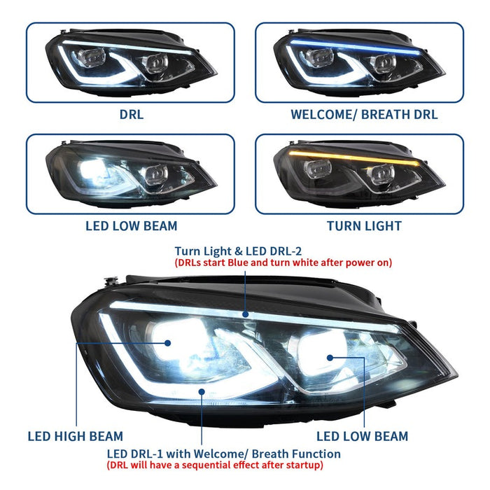 VLAND Full LED Headlights For Volkswagen VW Golf 7 / MK7 2014-2017 (NOT fit for Golf GTI and Golf R models)