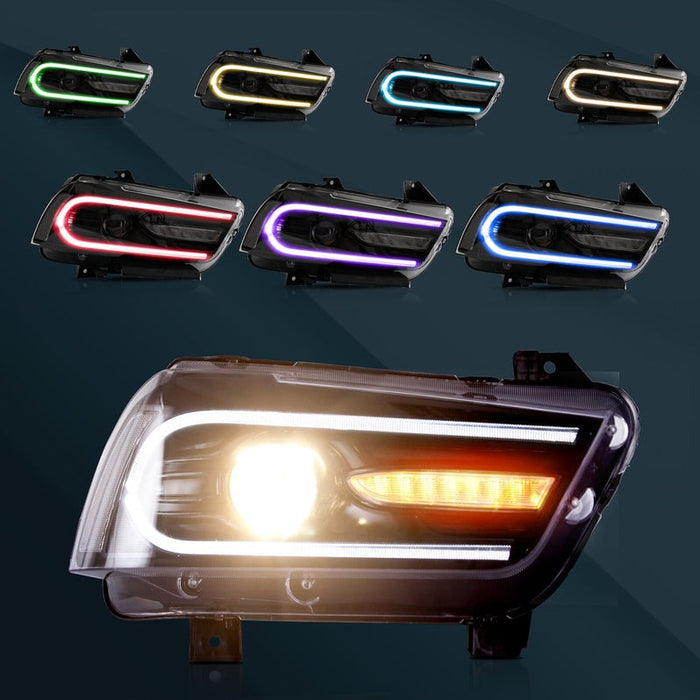 VLAND Multicolor DRL Projector LED RGB Headlights For Dodge Charger 2011-2014