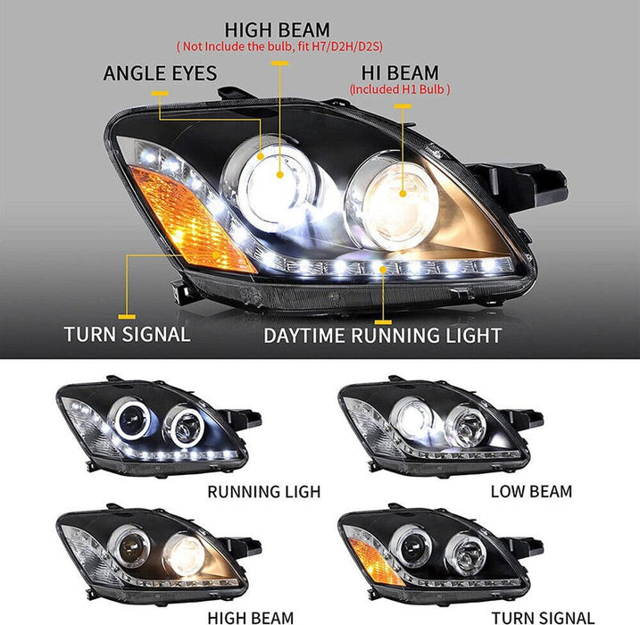 Vland Projector HeadLights For 2007-2012 Toyota Yaris/Vios/Belta Sedan Only 2th Gen (Ncp93) Black