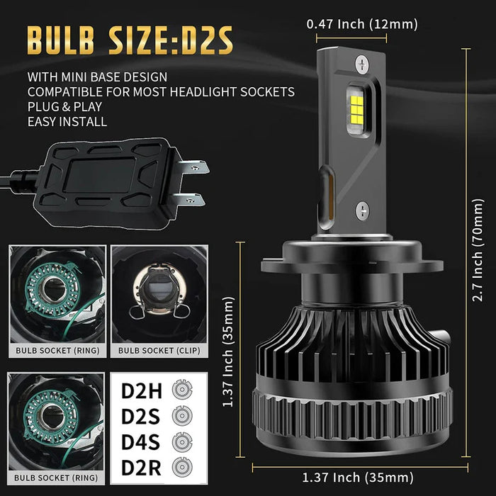 VLAND D2S/H7/9005 LED Headlight Bulbs 35W 6000K Super Bright