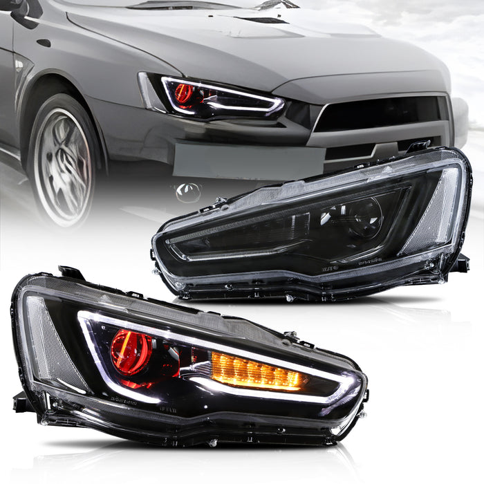 VLAND Dual Beam Projector Headlights Compatible for Mitsubishi Lancer EVO X 2008-2020 with Demon Eye