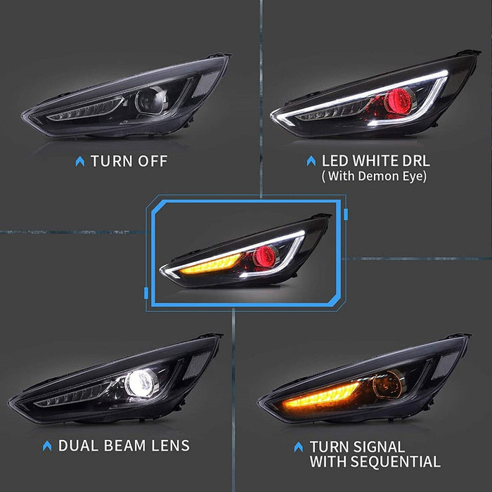 VLAND LED Headlights With Demon Eyes And D2S LED Bulbs For Ford Focus 2015-2018