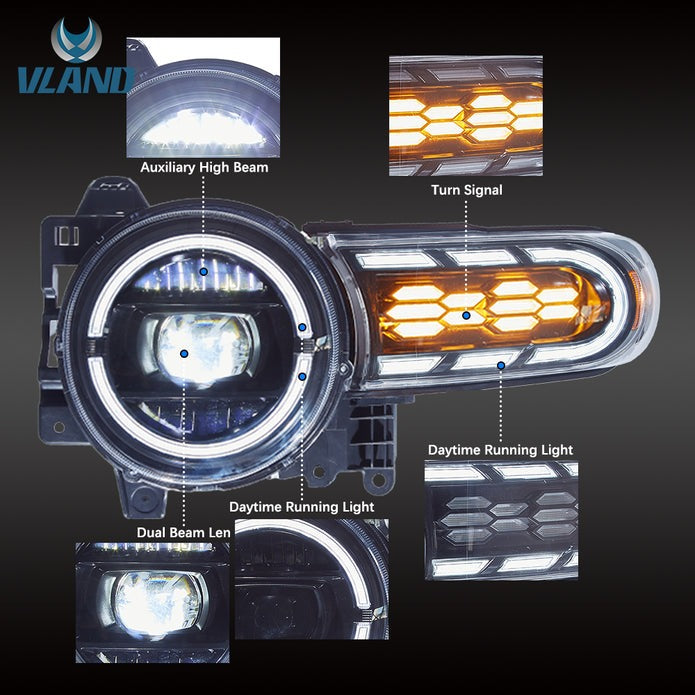 VLAND LED Dual Beam Headlights For Toyota FJ Cruiser 2007-2023 with Dynamic Animation Lighting