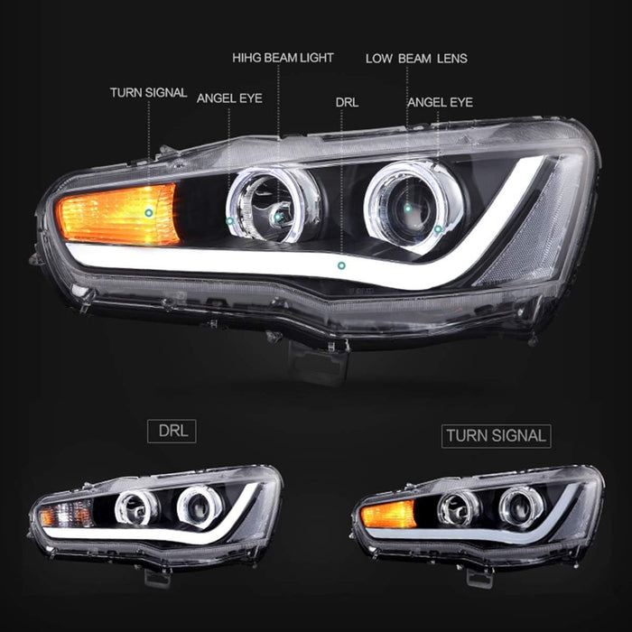 VLAND LED Projector Headlights for Mitsubishi Lancer EVO X 2008-2018 with Dynamic Turn Signal