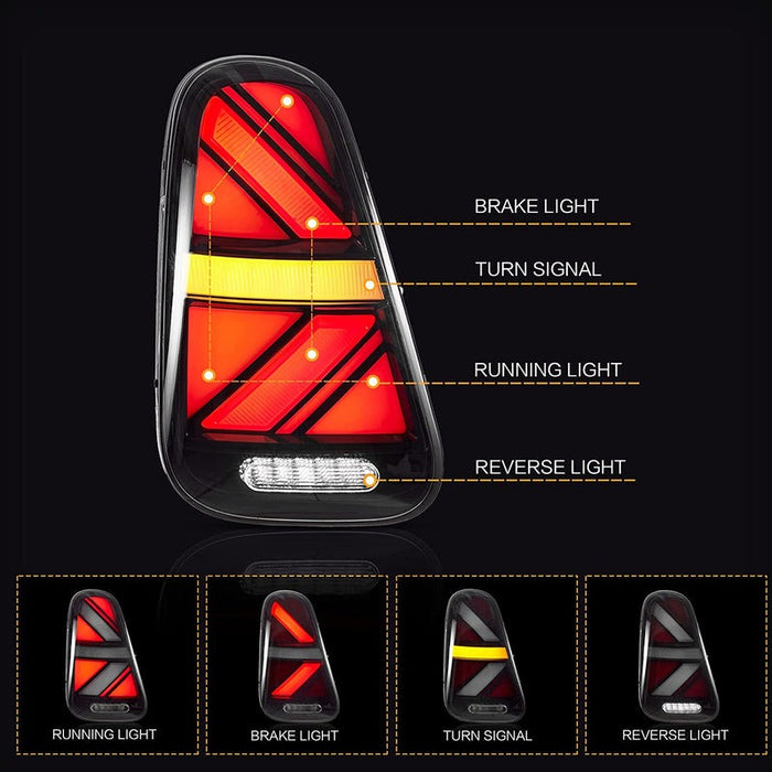 VLAND Full LED Tail lights For BMW Mini Cooper R50 R52 R53 2001-2006 With Dynamic Animation DRL