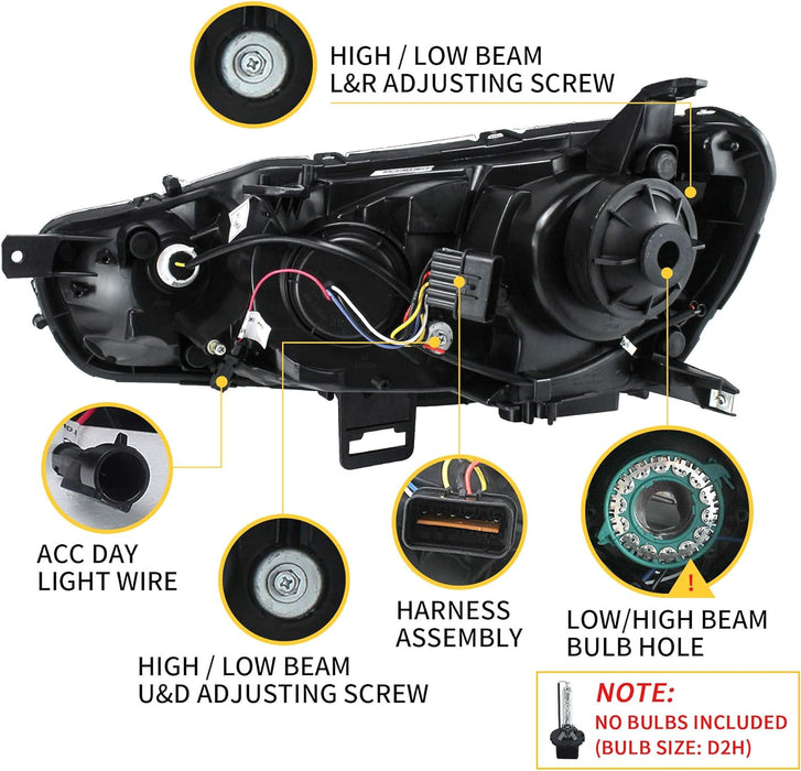 VLAND Dual Beam Projector Headlights Compatible for Mitsubishi Lancer EVO X 2008-2020 with Demon Eye