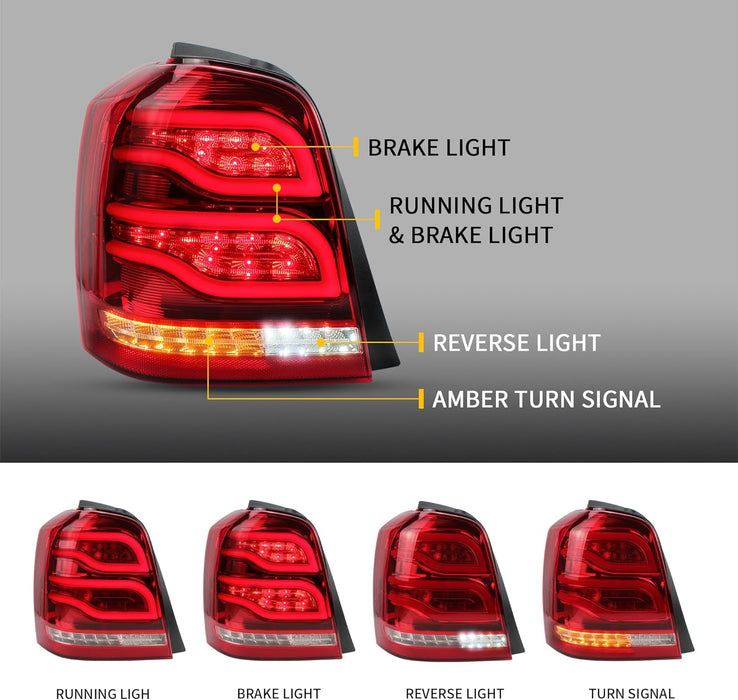 VLAND LED Taillights Fit For 2001-2007 Toyota Highlander With Reverse Running Brake Turning Function Rear Lamps