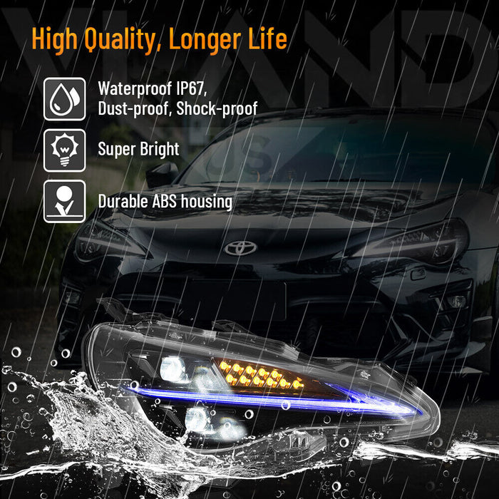 VLAND Full LED Headlights For Toyota 86 2012-2020 Subaru BRZ 2013-2019 Scion FR-S 2013-2016 1st Gen With Blue Dynamic Animation