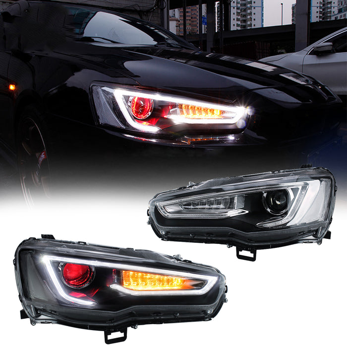 VLAND Dual Beam Projector Headlights Compatible for Mitsubishi Lancer EVO X 2008-2020 with Demon Eye