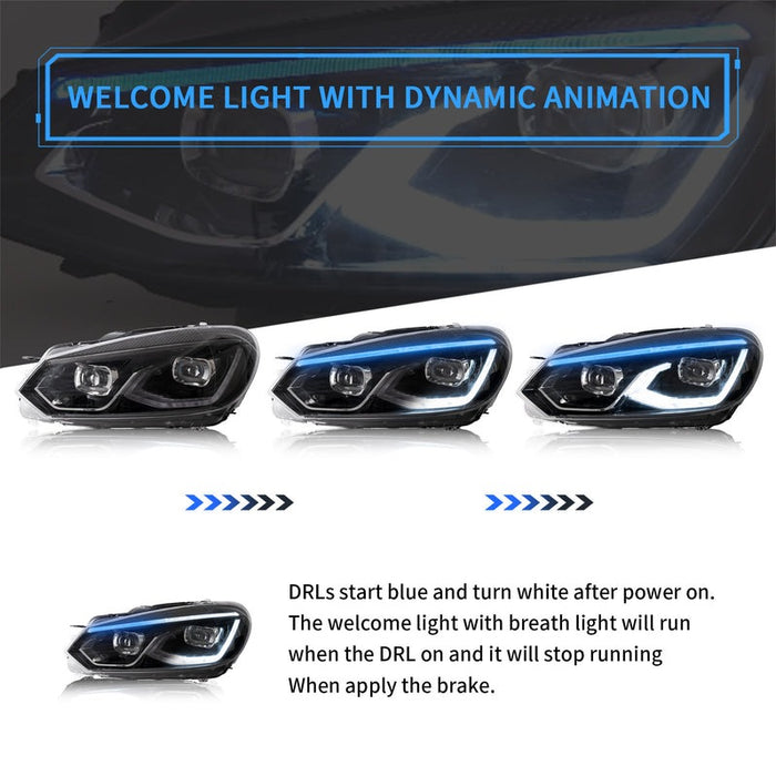 VLAND LED Headlights For Volkswagen Golf Mk6 2009-2014 Halogen Models