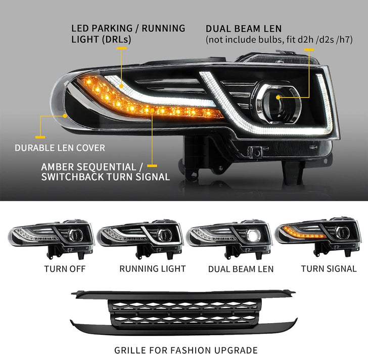 VLAND Projector Headlight With Black Bumper / Grill And Taillights Kit For 2007-2014 Toyota FJ Cruiser