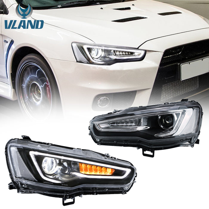 VLAND Dual Beam Projector Headlights Compatible for Mitsubishi Lancer EVO X 2008-2020 with Demon Eye