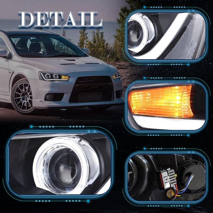 VLAND LED Projector Headlights for Mitsubishi Lancer EVO X 2008-2018 with Dynamic Turn Signal