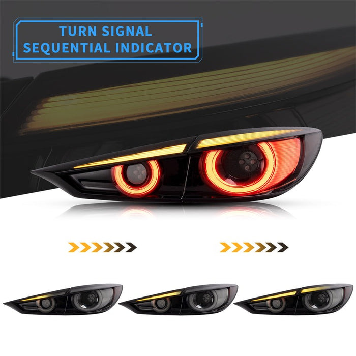 VLAND Full LED Tail Lights for Mazda 3 Axela Sedan 2014-2018 (Sequential Turn Signals w/ Dynamic Welcome Lighting)