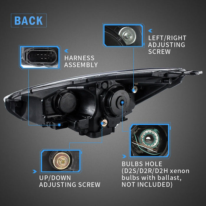 VLAND LED Projector Headlights Assembly Compatible for Ford Focus 2015-2018 with Dual Beam Lens