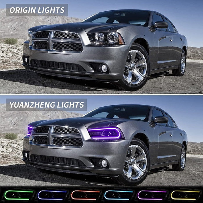 VLAND Multicolor DRL Projector LED RGB Headlights For Dodge Charger 2011-2014