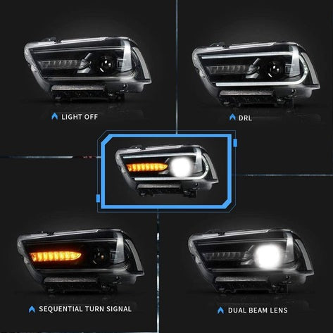 VLAND Dual Beam Projector Headlights for Dodge Charger 2011-2014 (Bulbs Included)