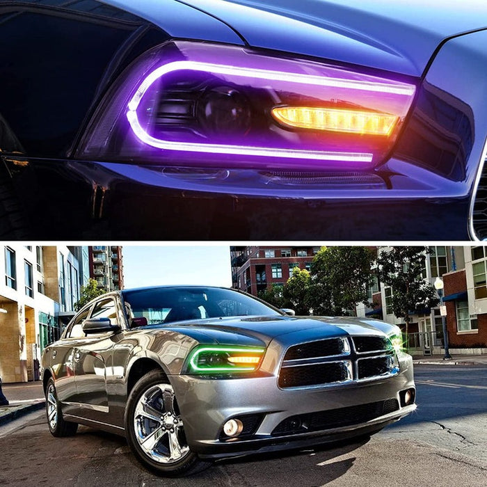 VLAND Multicolor DRL Projector LED RGB Headlights For Dodge Charger 2011-2014