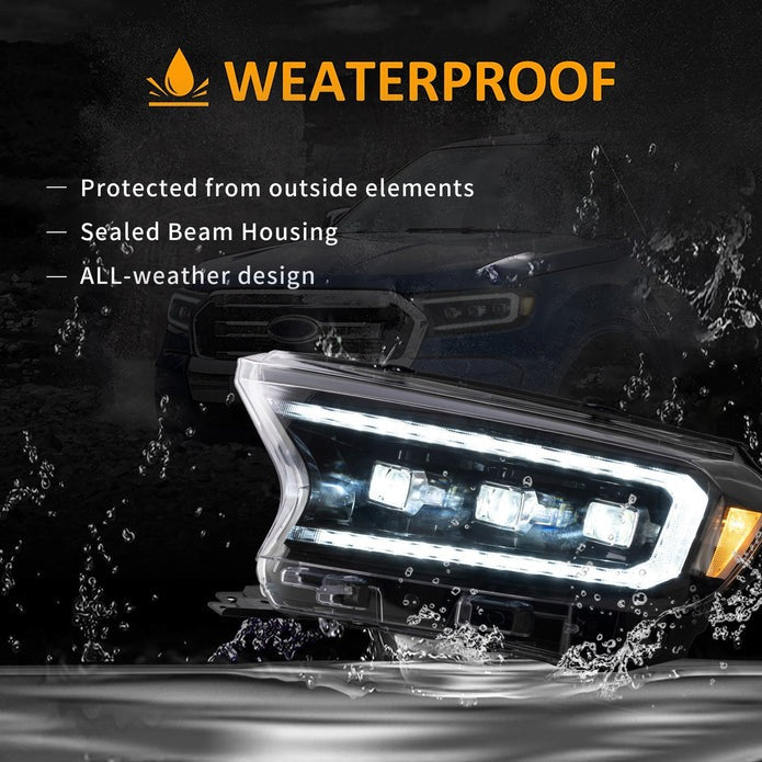 VLAND LED Projector Headlights For 2015-2022 Ford Ranger Start UP Animation DRL(For International Version)