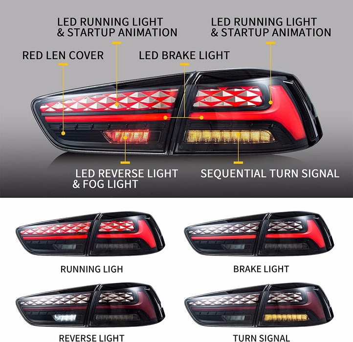 VLAND Full LED Smoked Tail Lights Assembly for Mitsubishi Lancer EVO X 2008-2020 (NOT for Sportbacks/fortis/io)