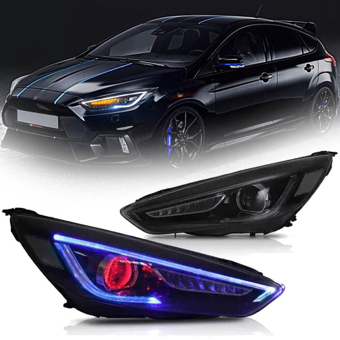 VLAND LED Projector Headlights Assembly Compatible for Ford Focus 2015-2018 with Dual Beam Lens