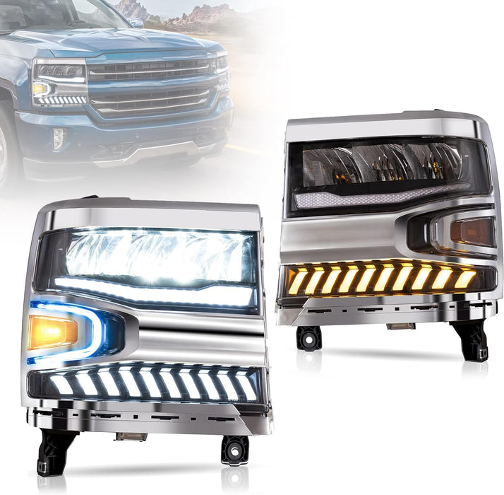 VLAND Full LED Headlights For Chevrolet Silverado 1500 2016-2018 With Halo Light