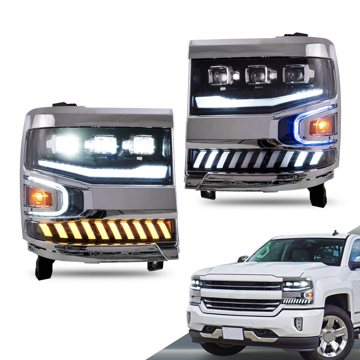 VLAND Projector LED Headlights For Chevrolet Silverado 1500 2016-2019 (Not Fit Factory LED Models)