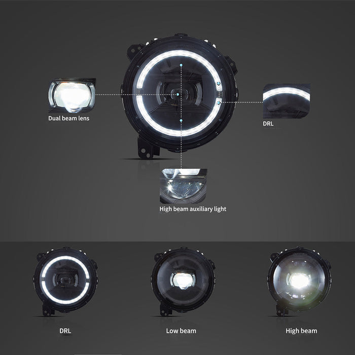 VLAND Full LED Headlights For 2018-2023 Jeep Wrangler JL JLU JT Rubicon (Only fit JL Models with 9 inch headlights)