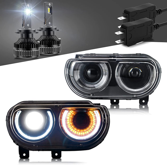 VLAND Dual Beam Projector Headlights For Dodge Challenger 2008-2014