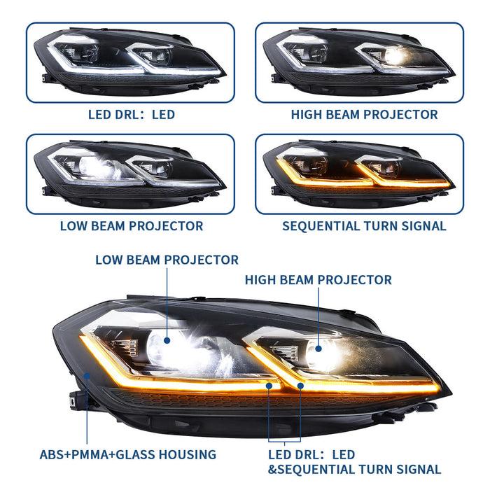 VLAND Full LED Headlights for Volkswagen VW Golf 7.5/ MK7.5 2017-2021