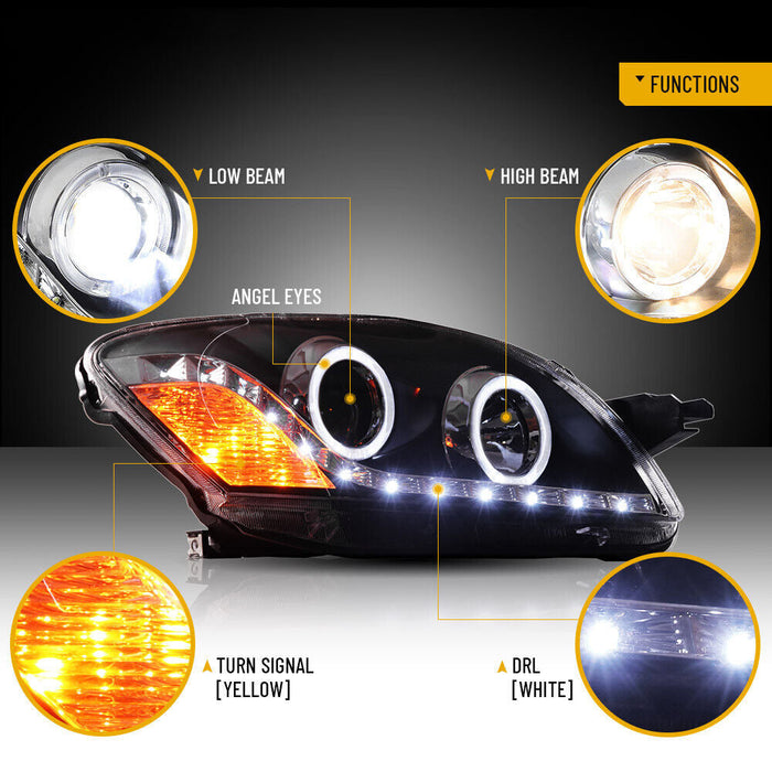 Vland Projector HeadLights For 2007-2012 Toyota Yaris/Vios/Belta Sedan Only 2th Gen (Ncp93) Black