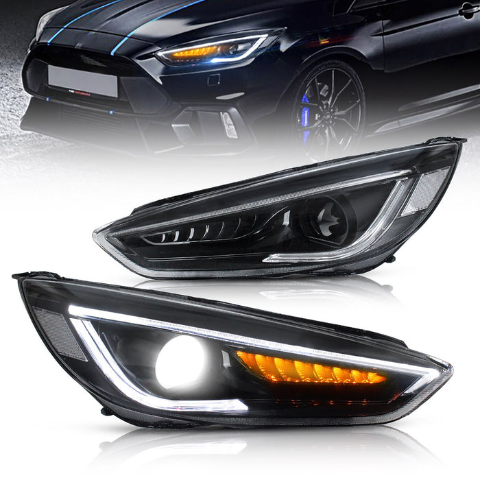 VLAND LED Projector Headlights Assembly Compatible for Ford Focus 2015-2018 with Dual Beam Lens