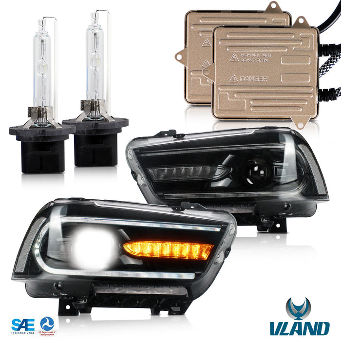 VLAND Dual Beam Projector Headlights for Dodge Charger 2011-2014 (Bulbs Included)